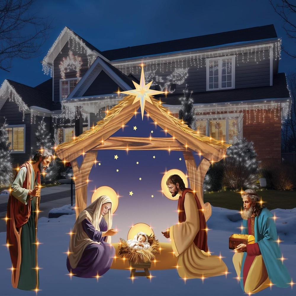 4 FT Christmas Outdoor Lighted Nativity Scene Set for Outdoor Decoration