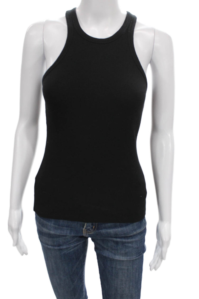 Theory Women Basic Pima Cotton Tank Black Sleeveless Round Neck Size PPFree Shipping in US $100+ Orders | $6.95 Orders Below