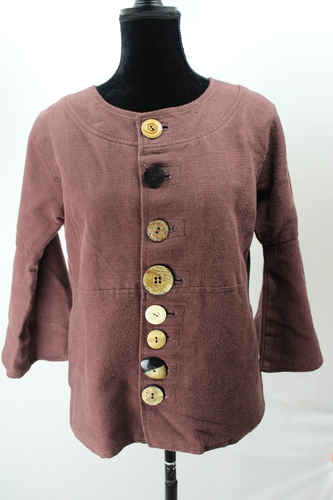 Avatar Women's Blazer Handmade in Nepal 100% Cotton Wooden Buttons Lined Medium