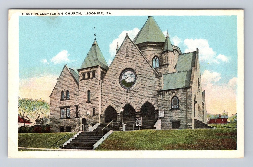 Ligonier PA-Pennsylvania, First Presbyterian Church, Antique Vintage Postcard