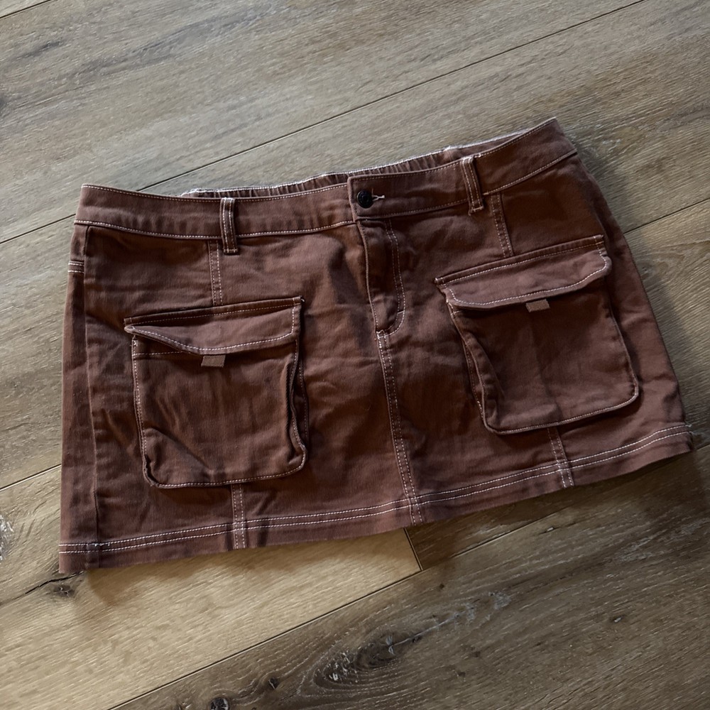 Wild Fable Denim Jean Skirt Brown Women’s XL 14 - 16 Button Zip Front Pockets