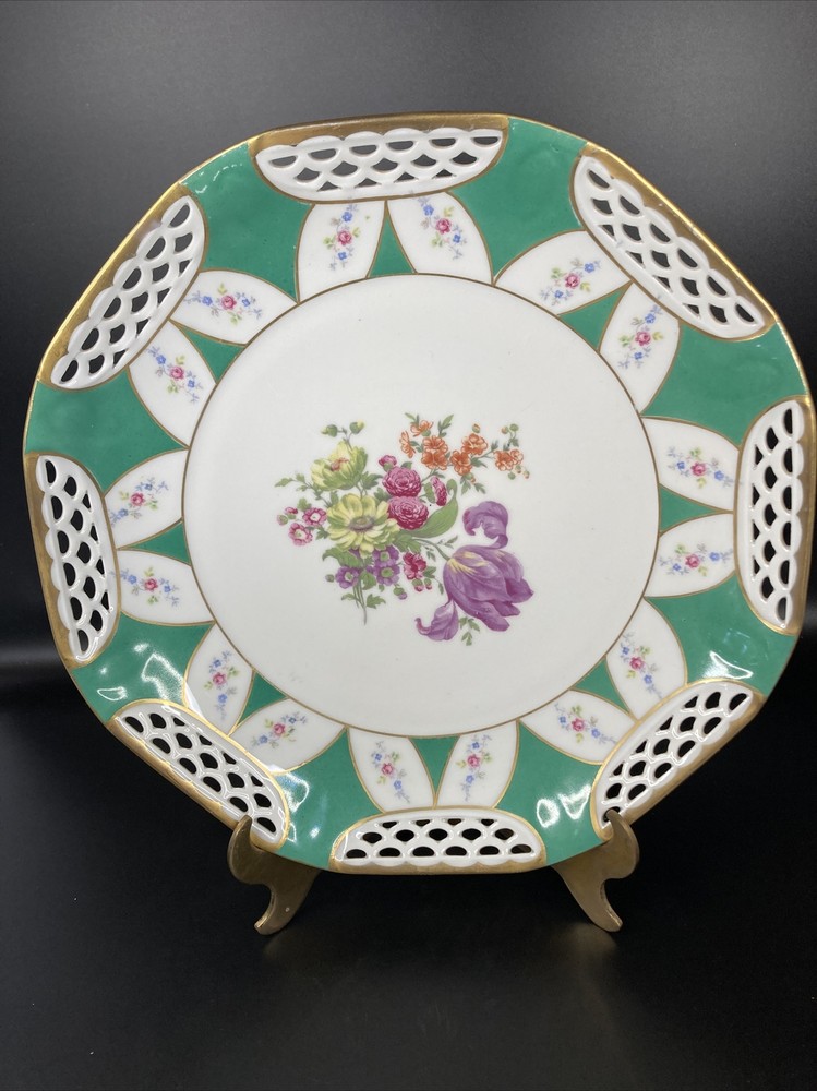 VTG Schwarzenhammer Bavaria Porcelain Floral Reticulated Plate Dish U.S. Zone