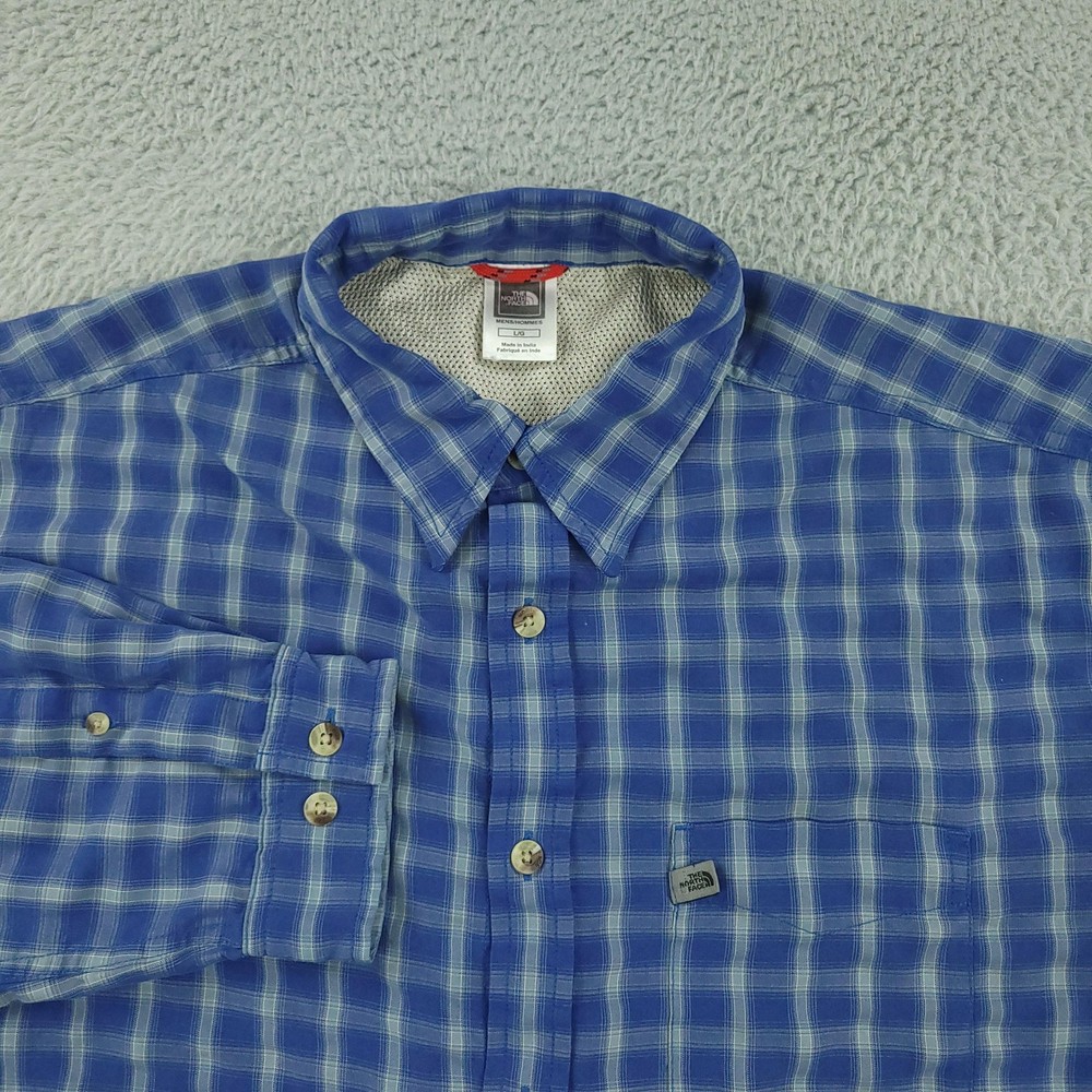The North Face Shirt Mens Large Blue Plaid Button Down Long Sleeve Modal Blend