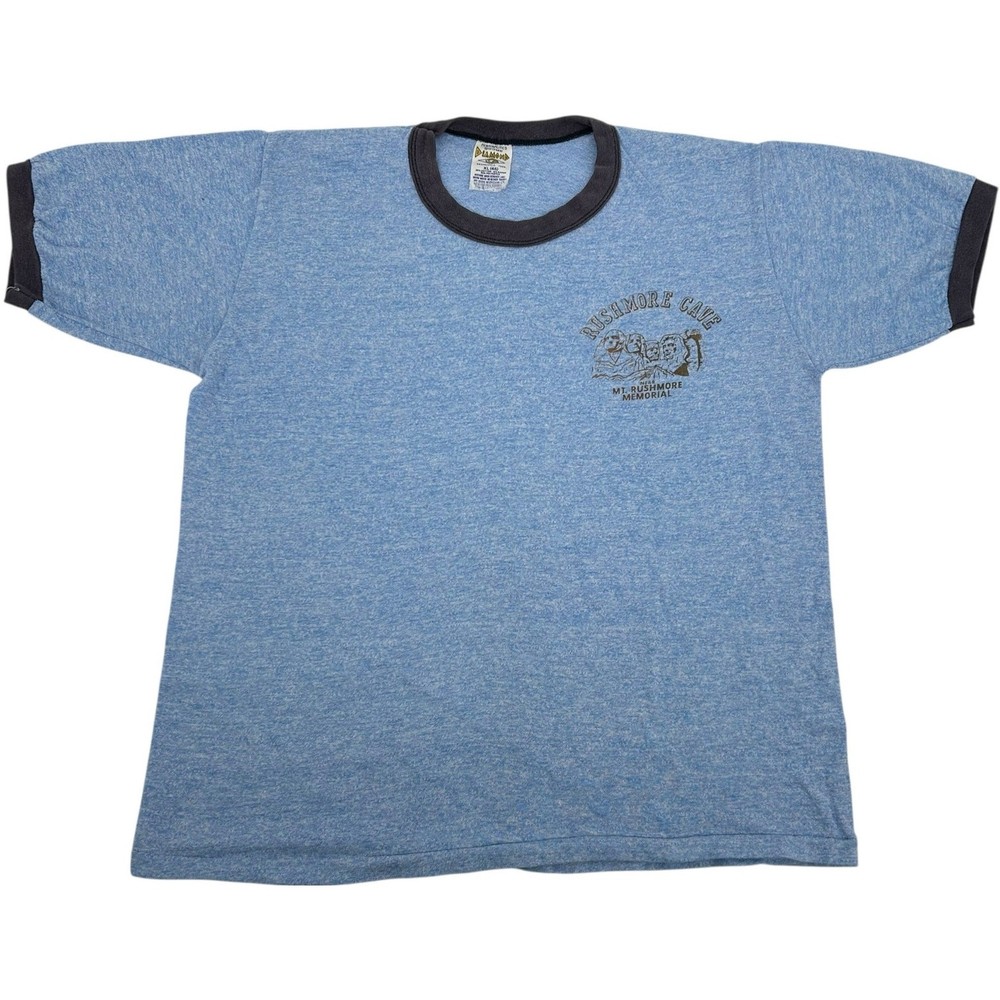 VTG 80s men's Diamond Mt. Rushmore Memorial Cave single stitch ringer tee shirt