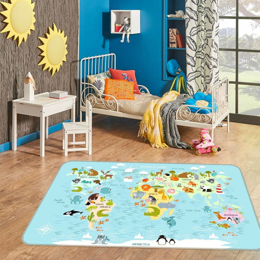 3D Cute Lion World Map Non-Slip Rug Mat Elegant Photo Carpet 866NAO