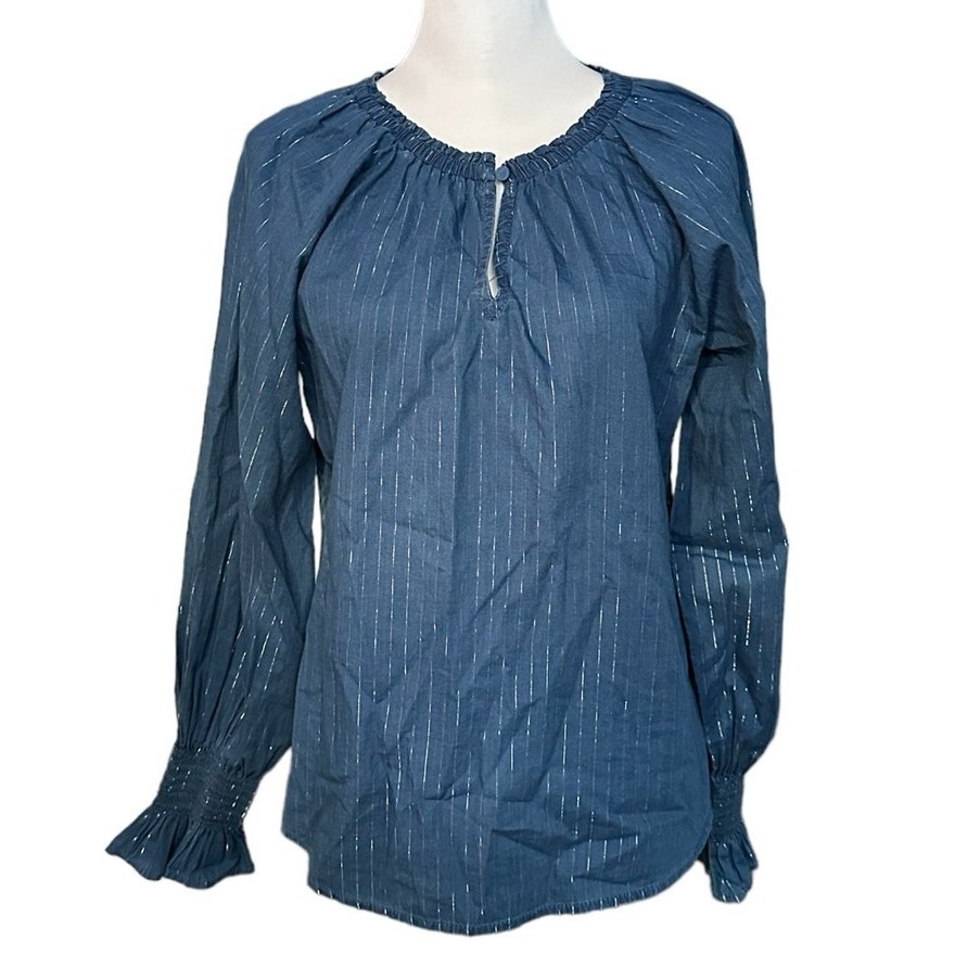 White House Black Market Long Sleeve Top Blue Silver Small