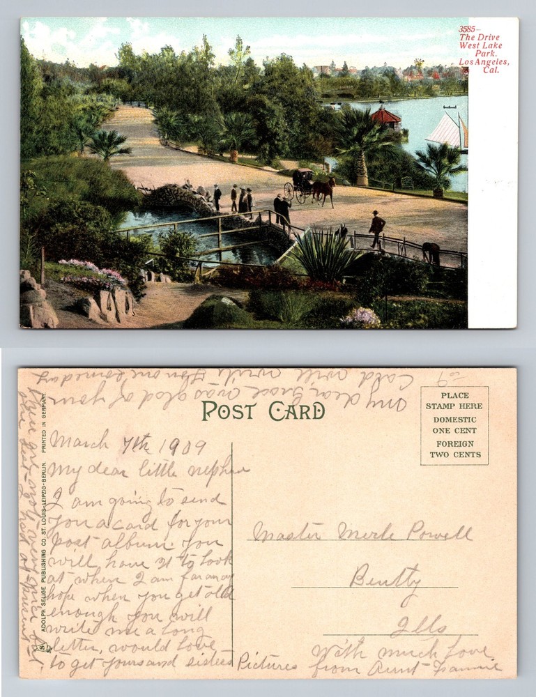 Los Angeles, CA-California, The Drive Westlake Park Horse Vintage Postcard