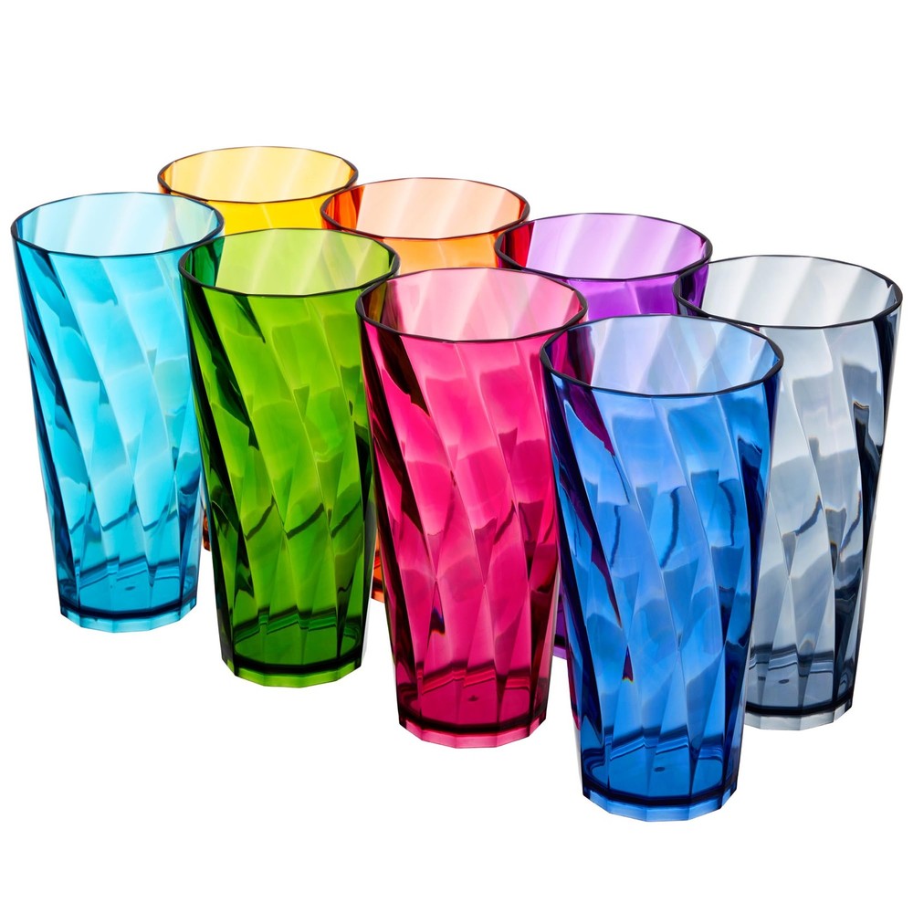 Reusable 26Oz Plastic Drinking Glasses Set of 8 - Jewel Tone Colors