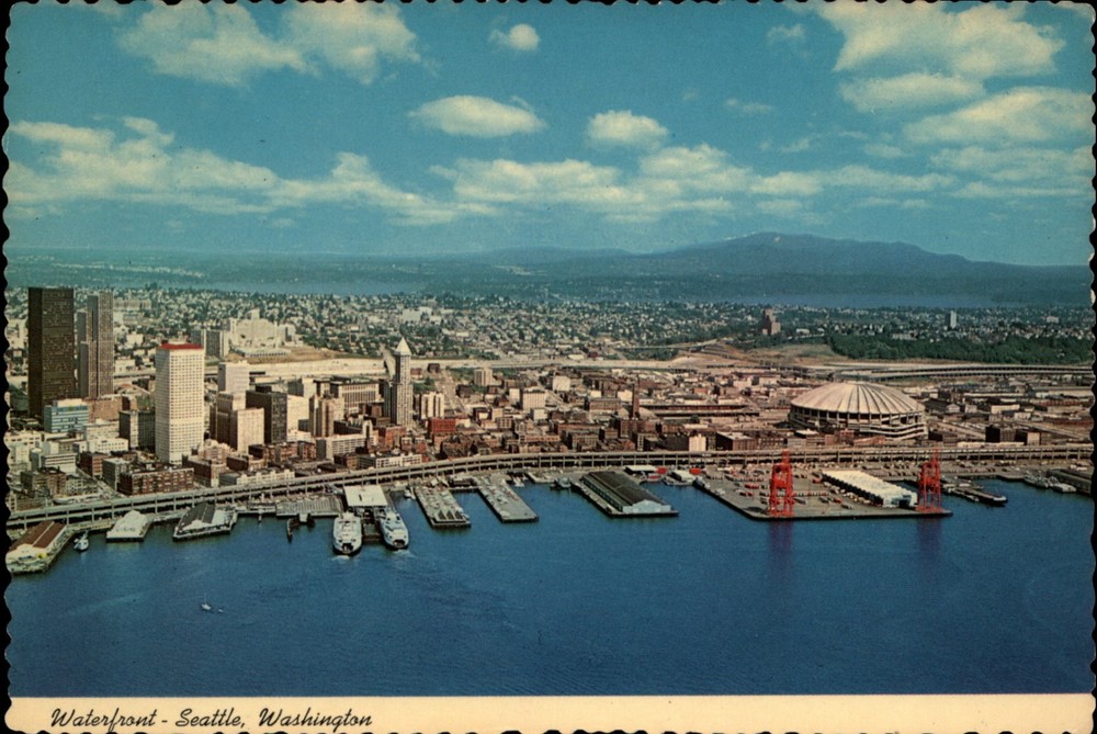 Seattle Waterfront Aerial vintage postcard k642