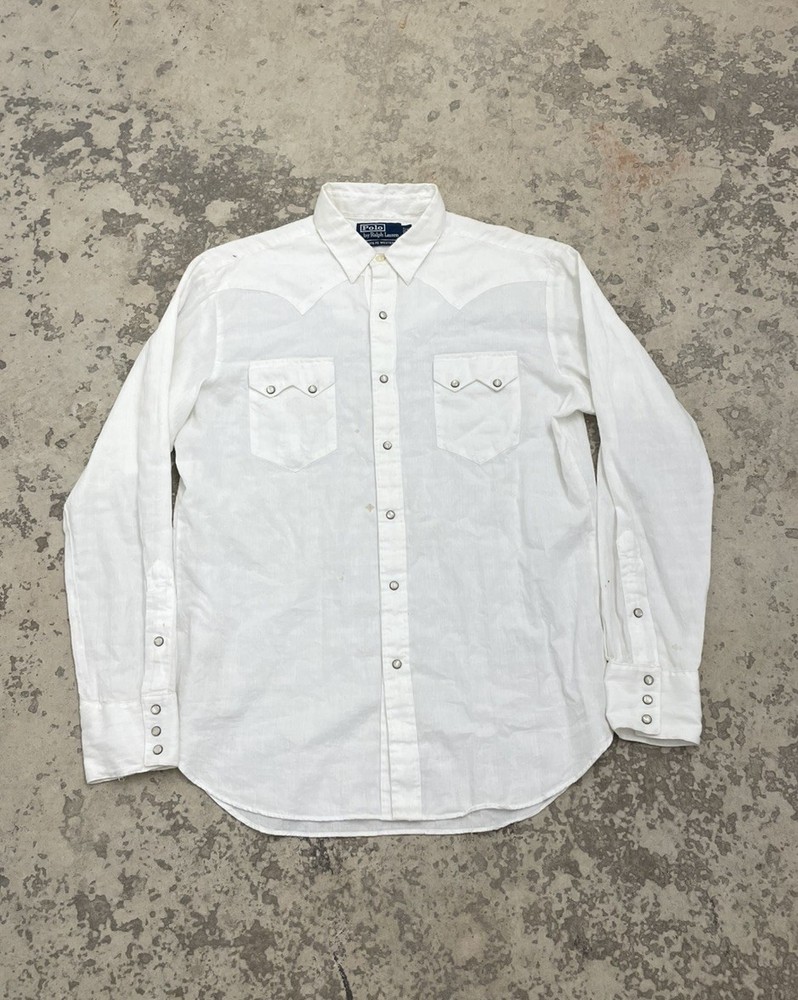 Polo Ralph Lauren Western Pearl Snap Shirt Medium Cowboy Sawtooth Pocket RRL