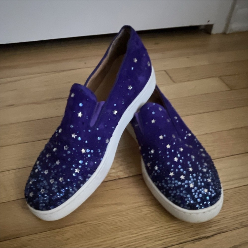 Christian Louboutin Women's Purple Star Glitter Slip-On Flats Leather Size 40