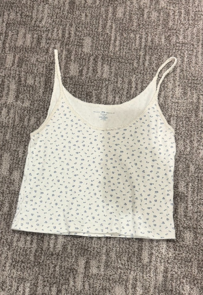 Brandy Melville Women's Light Blue/White Tank Top 1