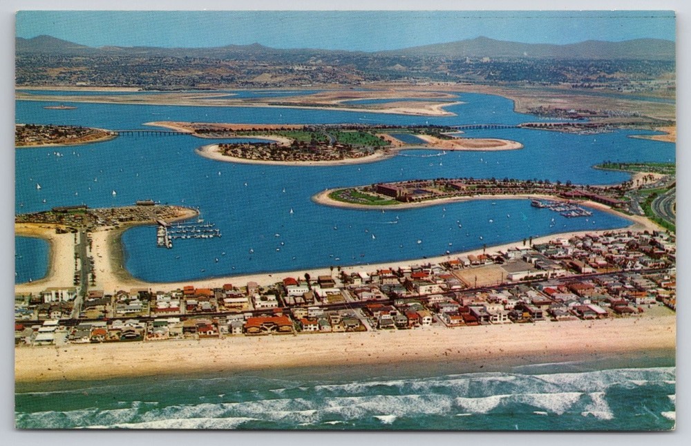 Vintage Mission Bay Park San Diego California Aerial View Chrome Postcard