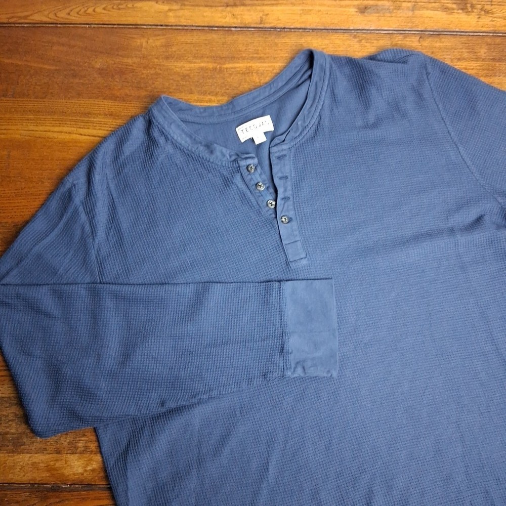 Tecovas Henley Shirt Mens XL Blue Waffle Knit Long Sleeve Tee Western Casual
