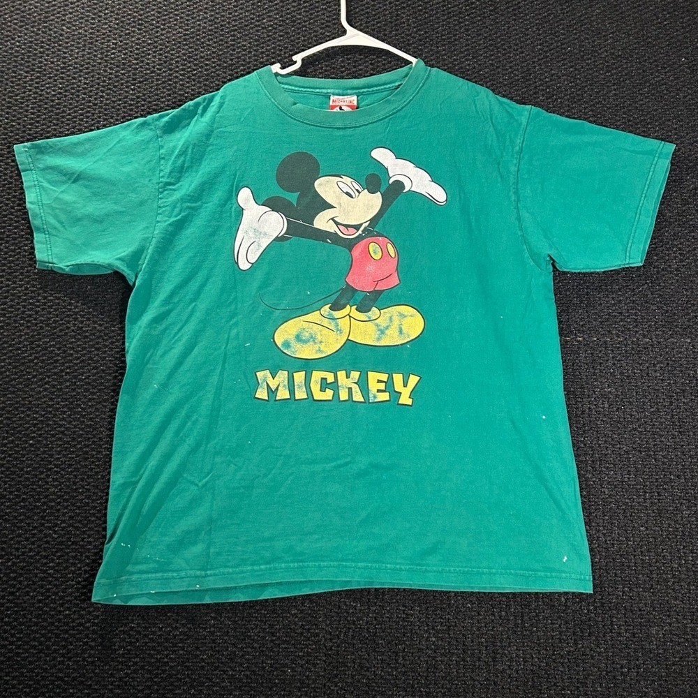 Vintage Mickey Mouse Graphic T Shirt Green XL Walt Disney World Tee