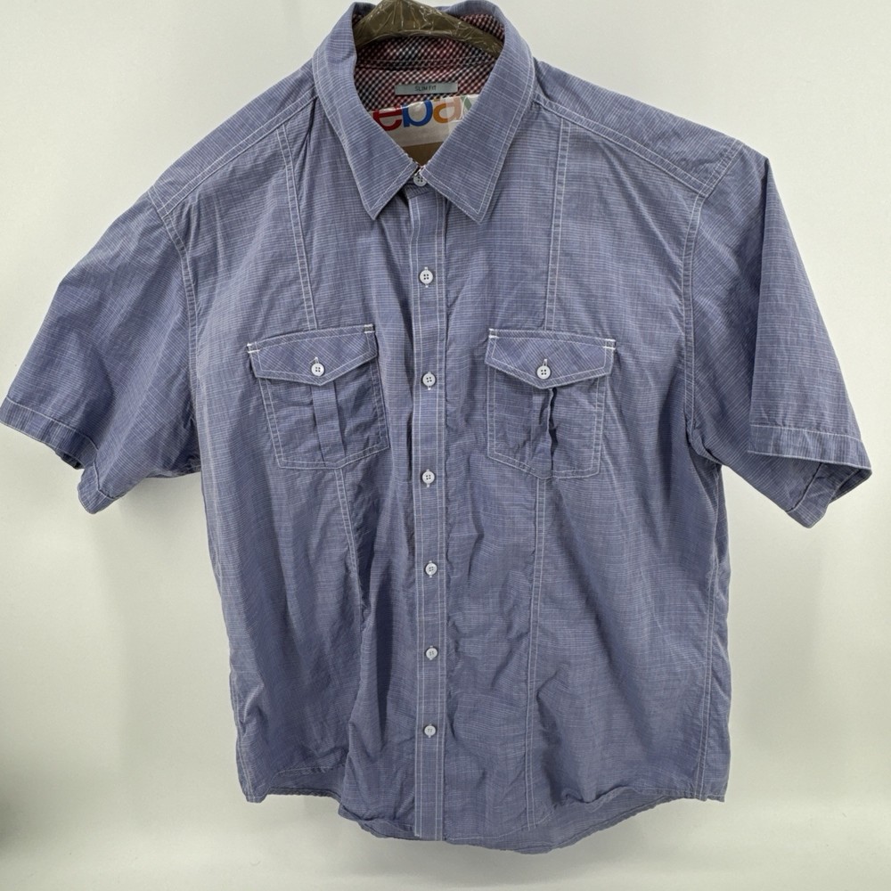 Johnston & Murphy Mens XXL Red White Blue Plaid Short Sleeve Button Up Shirt