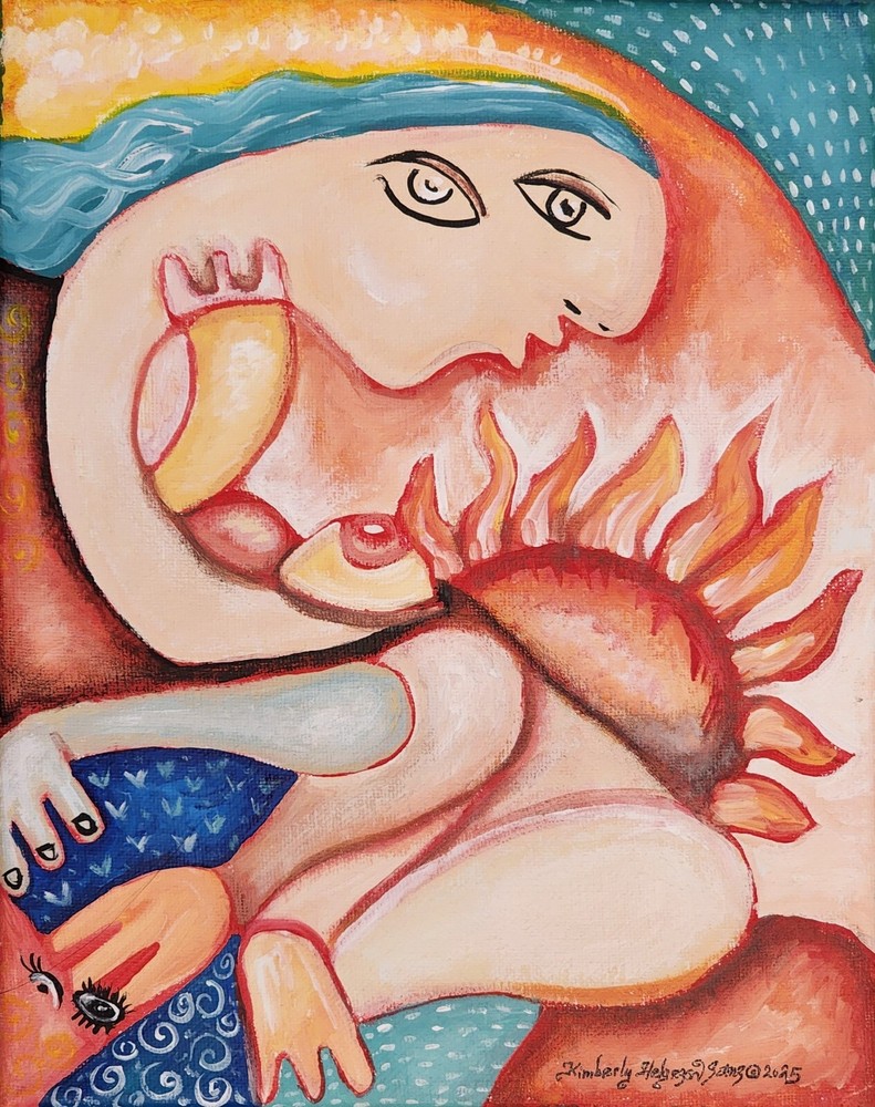 Abstract Woman with Sun Cubism Original 8x10 Painting Cubist Art by Artist KSams-image