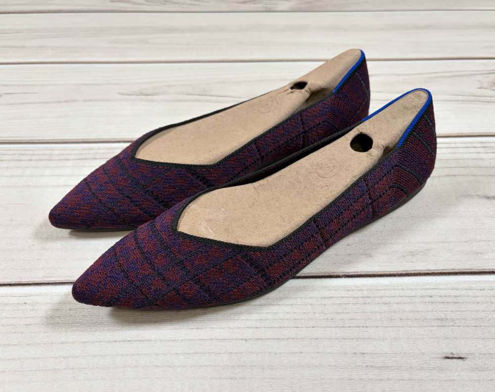 Rothy’s The Point Flats Knit Pointed Toe Shoes Cranberry Plaid Retired Sz 11 NEW