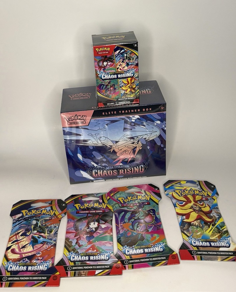Pokémon TCG Chaos Rising Sealed Lot ETB + Booster Bundle + 4 Sleeved Packs