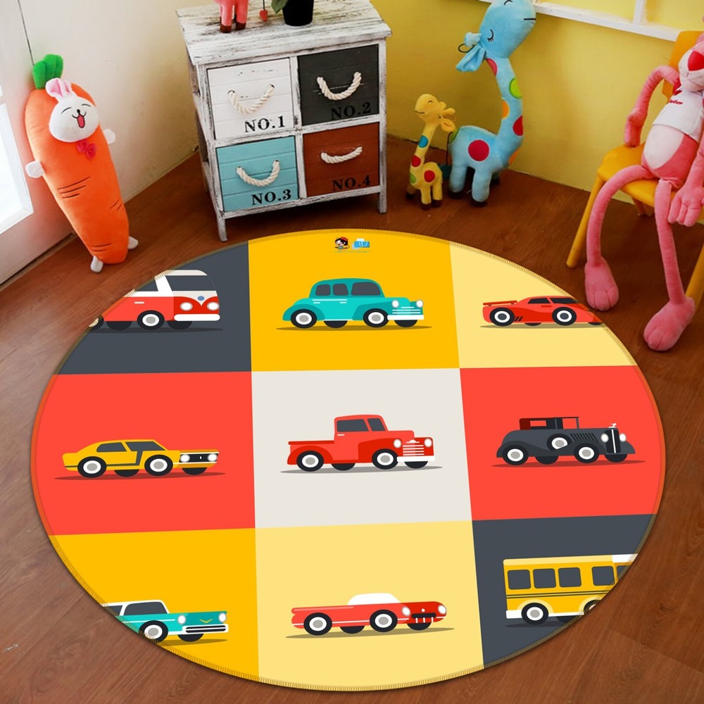 3D Color Cartoon Car Round NBC323 Game Rug Mat Elegant Photo Carpet 2023  