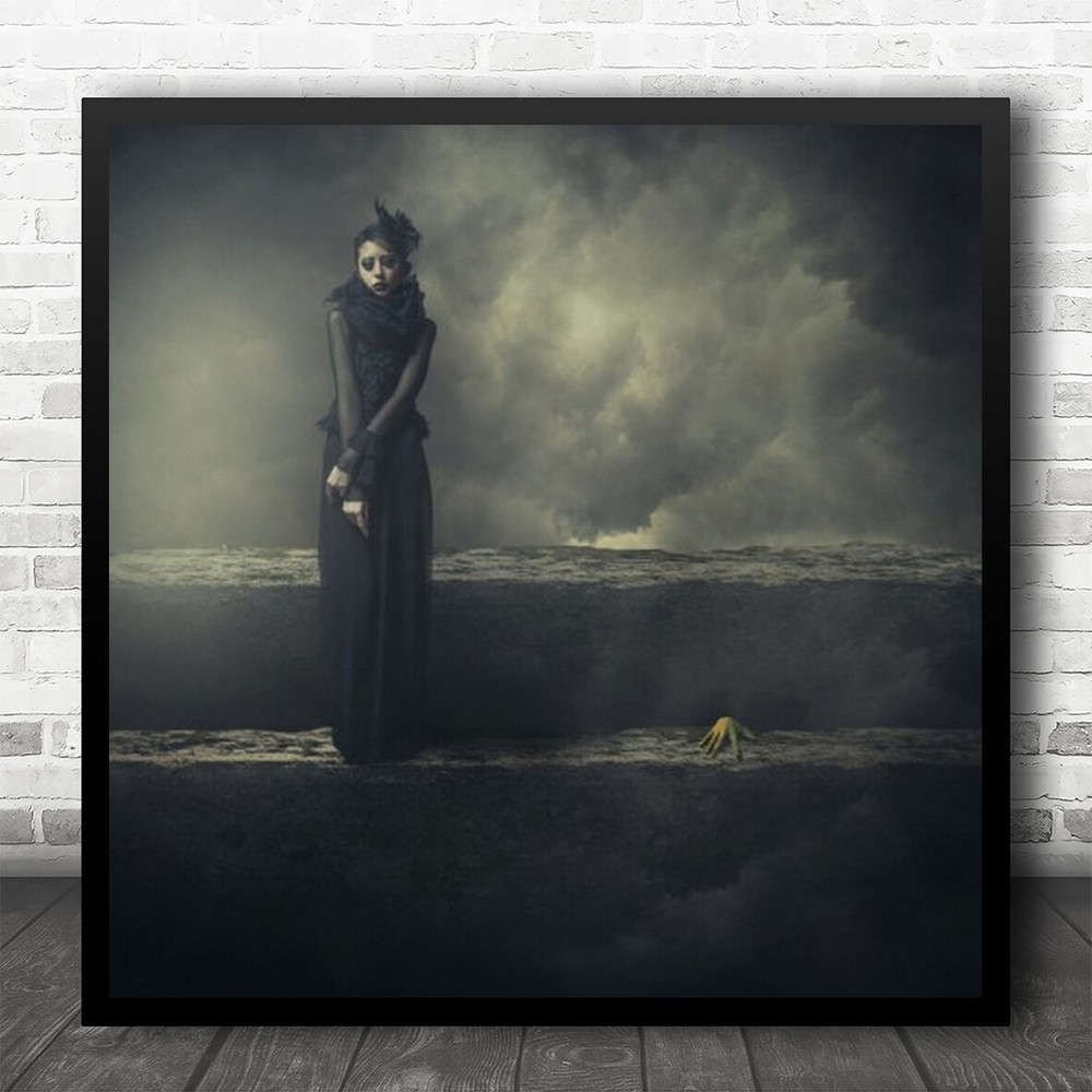 Surreal Fantasy Art Print of Woman Reaching for Sky Among Clouds