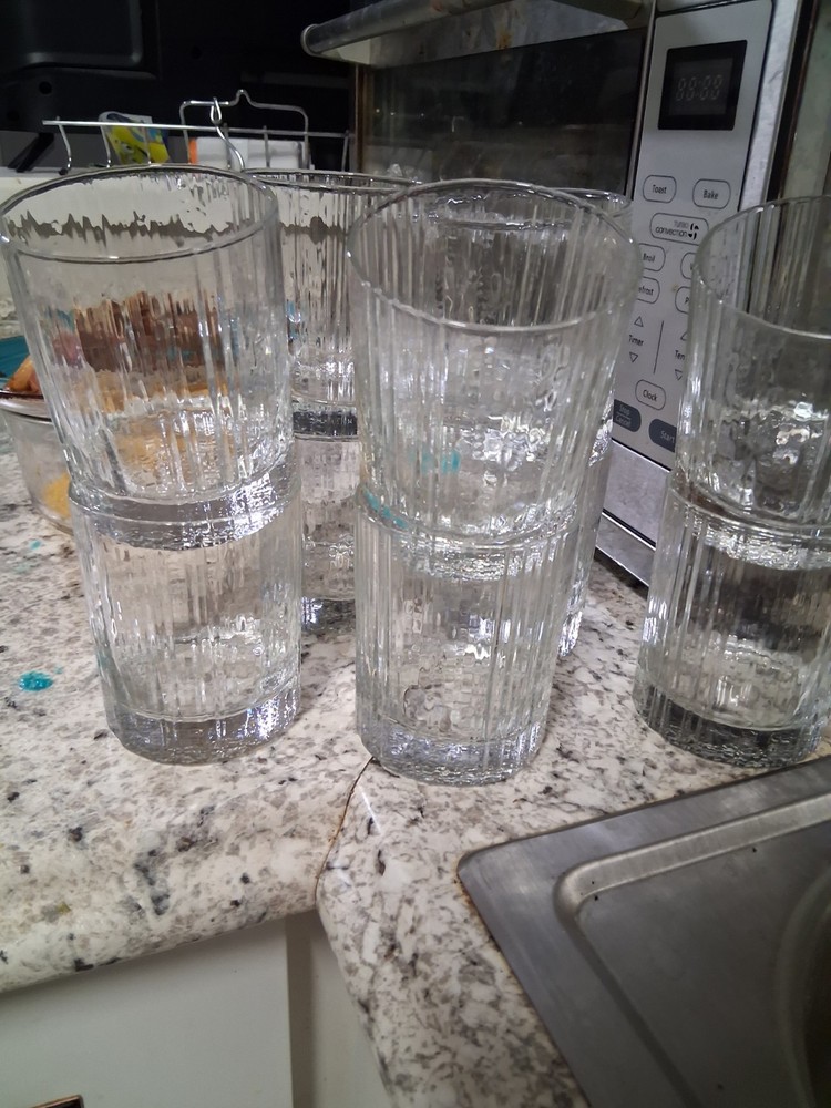 Clear Ribbed Stackable Glass Tumblers, 12 oz Round Drinking Glass Set of 5