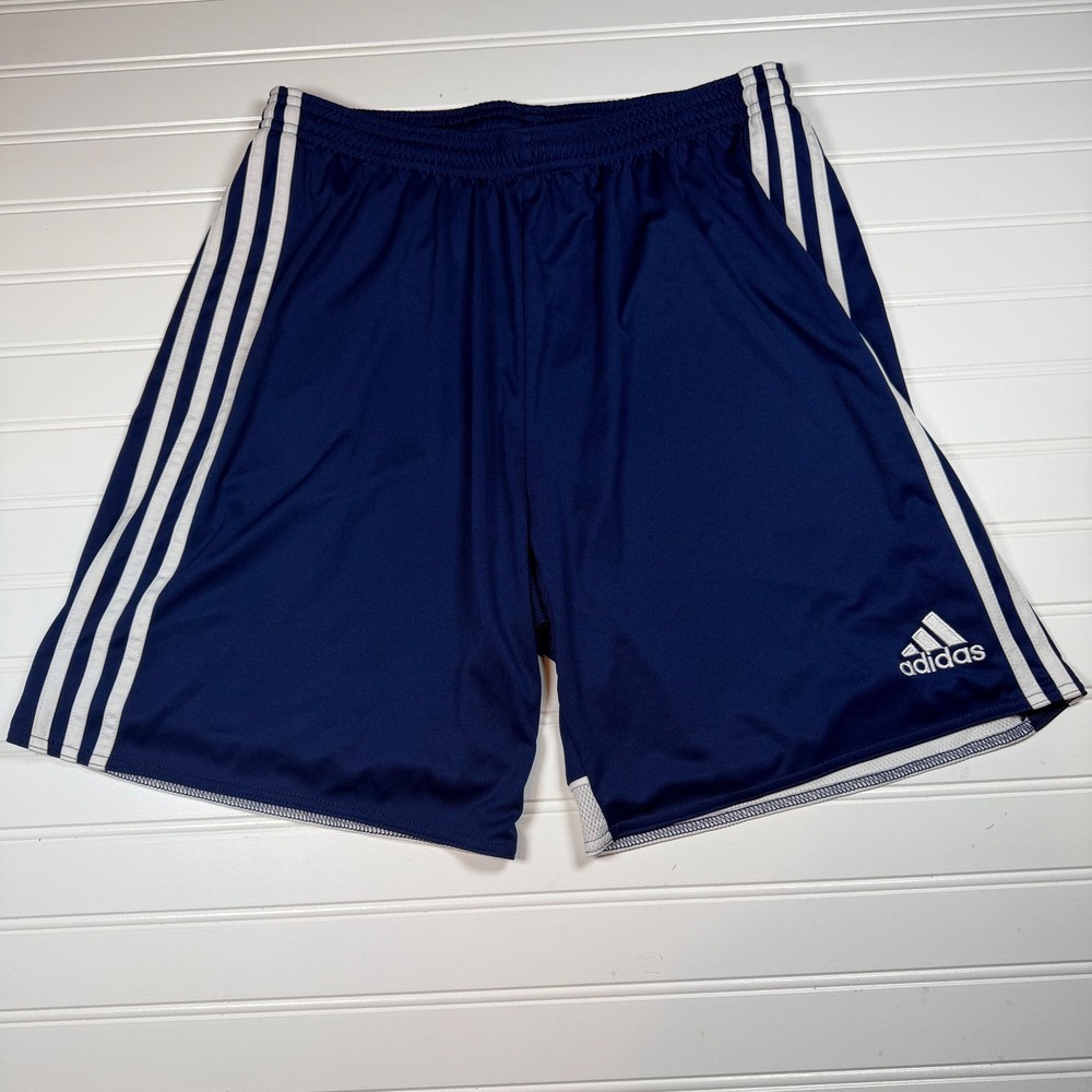 Adidas Mens Climacool Athletic Shorts Navy Blue White 3 Stripe Soccer Training L