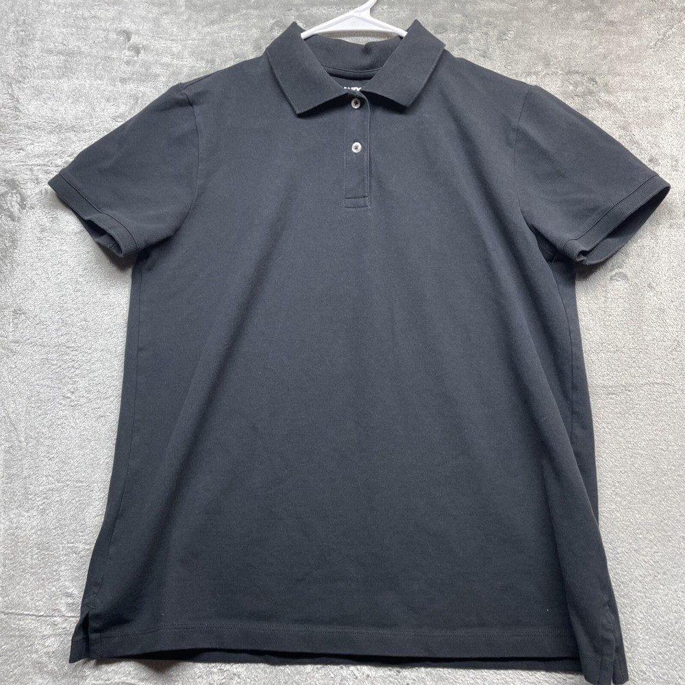 Lands End Womens M 10-12 Black Cotton Preppy Golf Polo Shirt