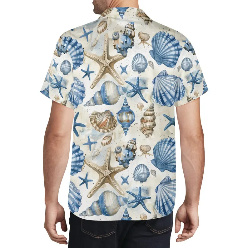 Mens Seashell Hawaii Shirt Beach Ocean Aloha Summer Vacation Top
