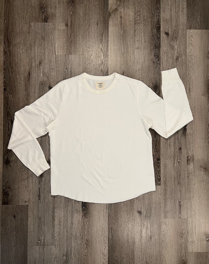 Buck Mason Men's Large Vintage Thermal Surplus Tee Off White Knit Long Sleeve