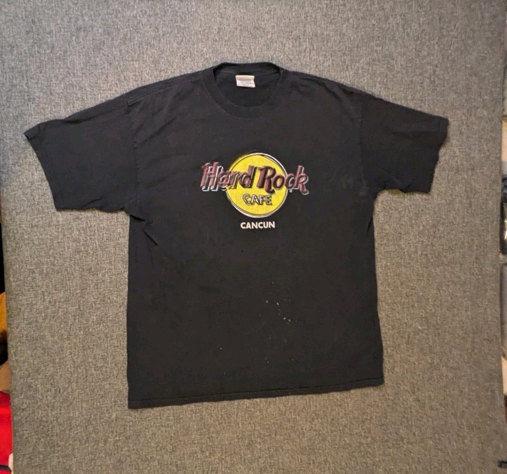Vintage Hard Rock Cafe Cancun Mexico Mens Black Graphic T Shirt XL Restaurant Te