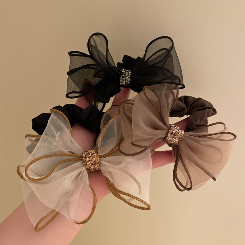 Korean Style Mesh Rhinestone Bow Elastic Hair Rope Ponytail Holder Scrunchia5