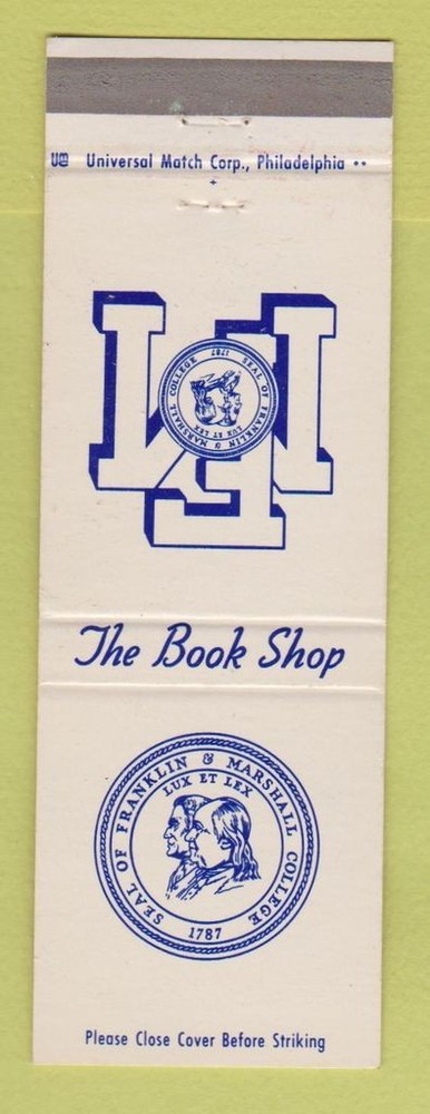 Matchbook Cover - Franklin Marshall College Book Shop Lancaster PA