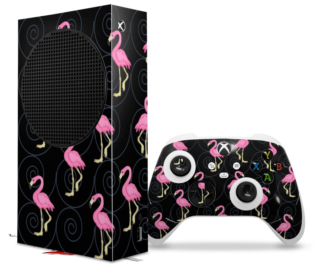 Skins XBOX Series S Console Controller Flamingos on Black