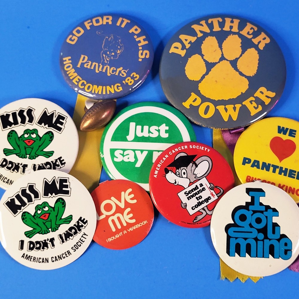 Vintage 1980s High School Pin Back Button Lot of 9