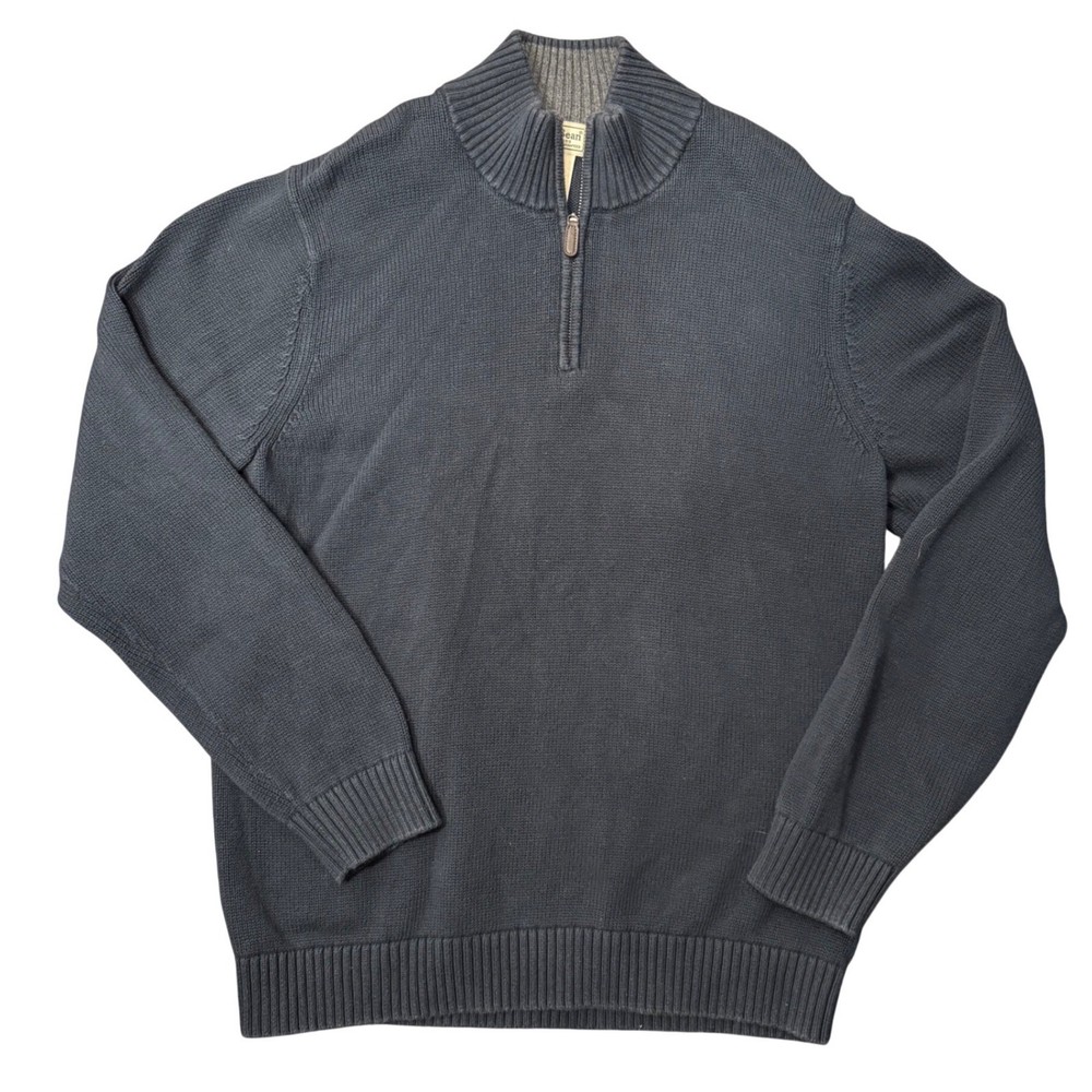 LL Bean Mens 1/4 Zip Knit Pullover Cotton Sweater L Tall Blue Nautical Preppy