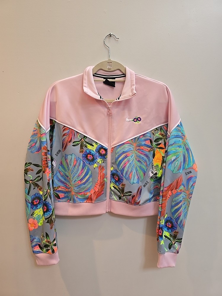Nike Women’s Medium Tropical Floral Pink Crop Jacket Embroidered Logo