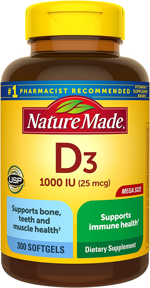 Vitamin D3 1000 IU – Bone, Teeth, Muscle & Immune Support, 300 Softgels