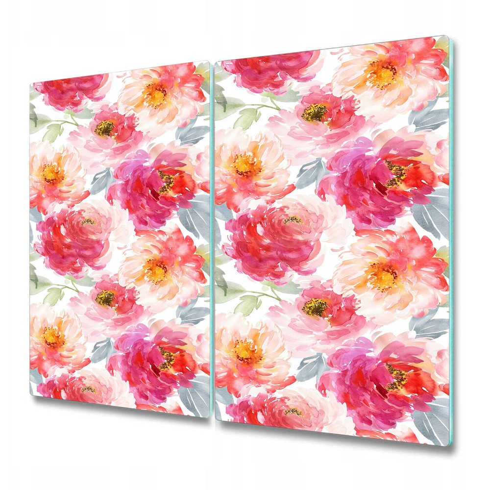 Tempered Glass Chopping Cutting Board Boho flowers Peonies Floral Art. 2x30x52