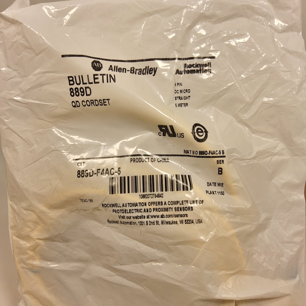 NEW Allen Bradley Bulletin 889D-F4AC-5 QD Cordset 4 Pin DC Micro Straight 5 M...