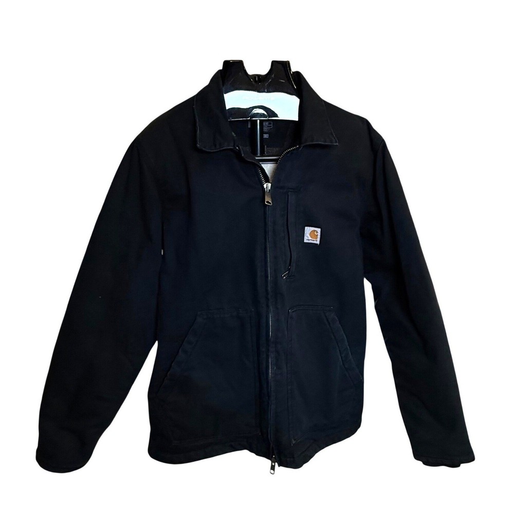 Carhartt Mens Sherpa Lined Canvas Work Jacket Black Loose Fit M OC4293-M