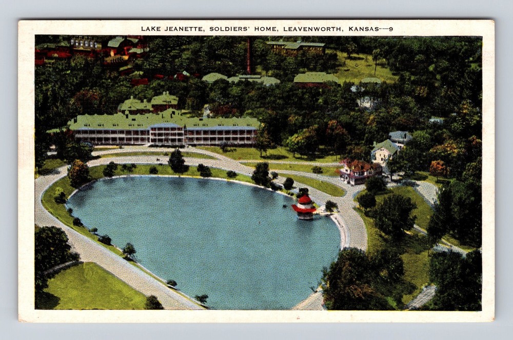 Leavenworth KS-Kansas Aerial Lake Jeanette Siers Home Vintage Postcard
