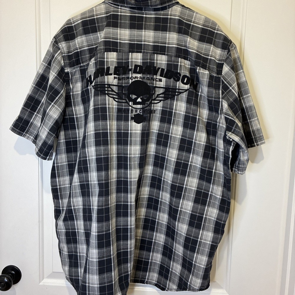 Harley-Davidson Mens 2XL Plaid Short Sleeve Button Up Shirt Willie G Skull -15VM