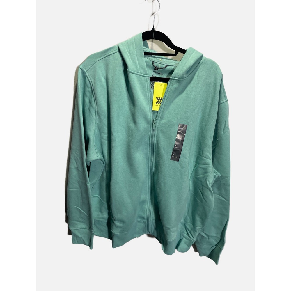 All in Motion Womens Cotton Fleece Full Zip Hoodie Mint Green XL New