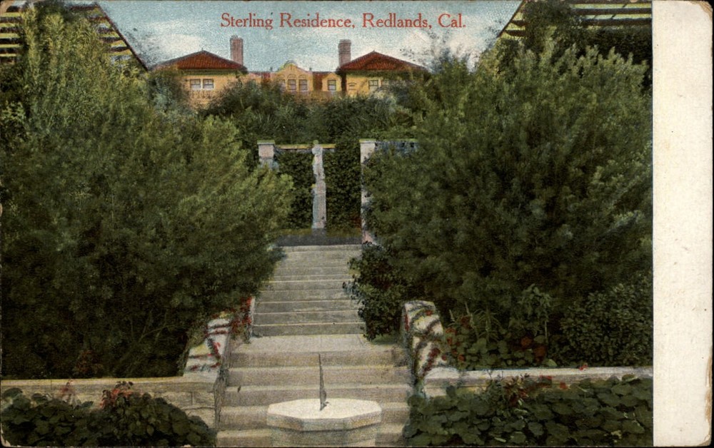 Redlands California ~ Sterling Residence ~ entrance ~ postcard mailed 1910