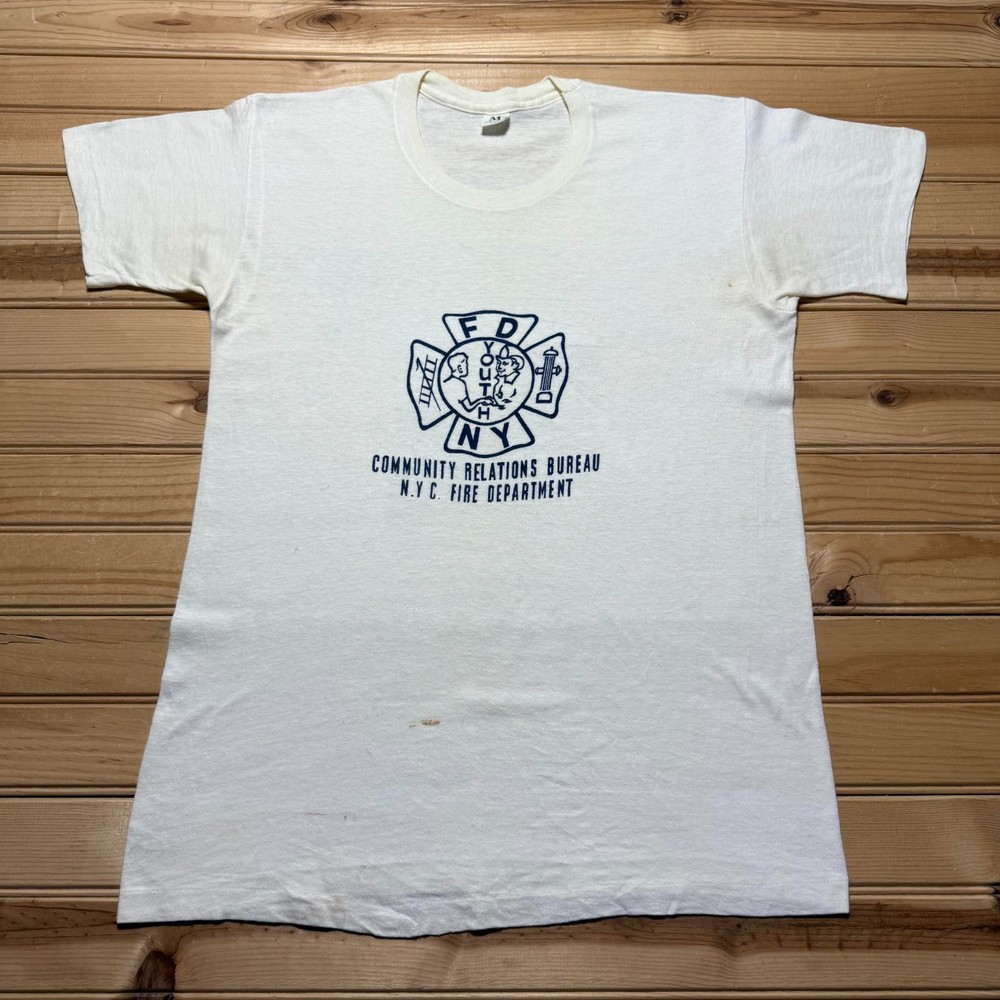 Vintage 60s 70s FDNY Community Relations NYC Fire Dept Youth Shirt - Size Medium