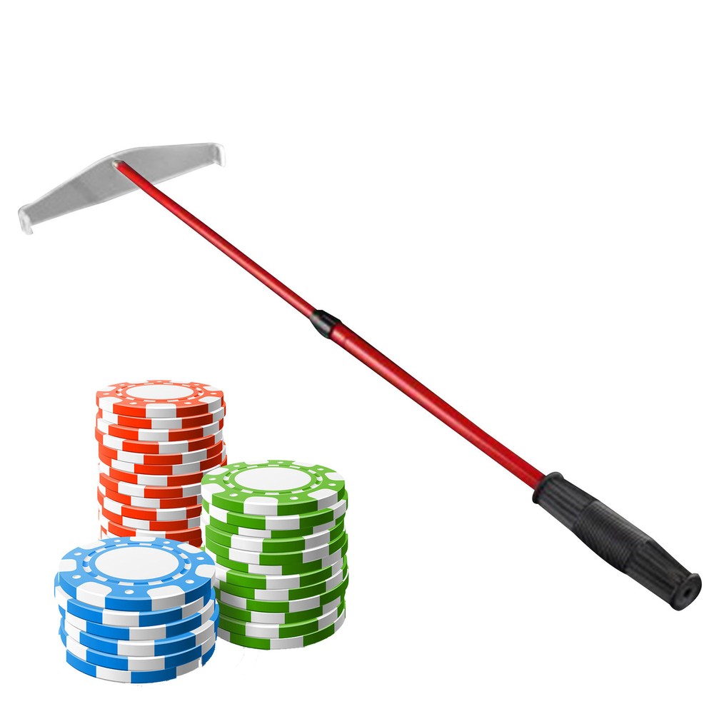 Portable Telescopic Metal Poker Chip Collector Rake Retractable Stick Pusher Red