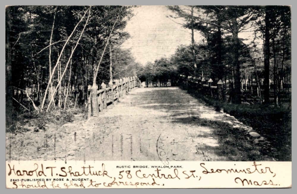 Rustic Bridge Whalom Park Leominster Massachusetts MA c.1906 UDB Postcard