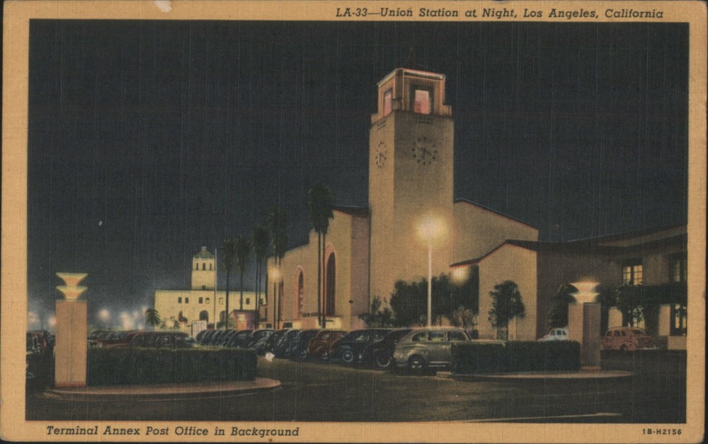 Los Angeles, California CA Union Station Night Original Vintage Postcard