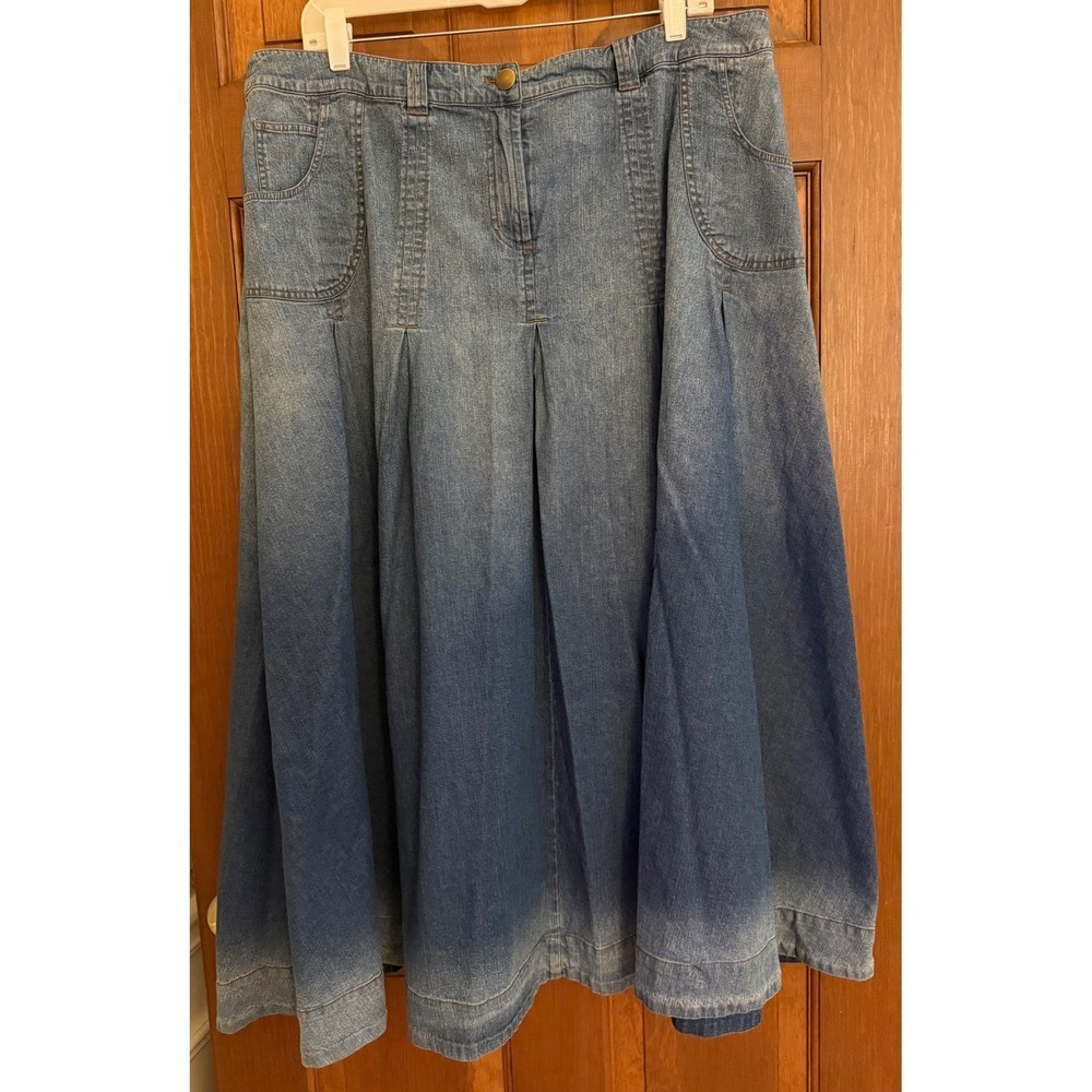 Soft Surroundings Western Ombré Denim Skirt Womens XL Blue Full-Length Pleated